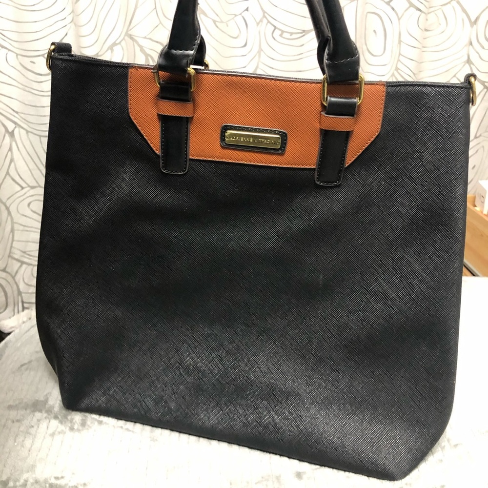 Black/brown leather tote bag
